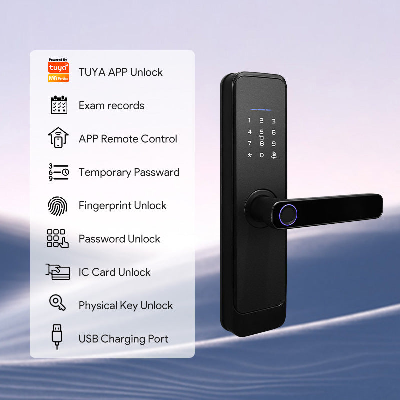 H03- 5 in 1 Unlock Methods Electronic Digital Door Lock, Tuya App Biometrics Fingerprint Smart Door with 4585 Mortise, Keyless Entry Door Lock for Home Apartment