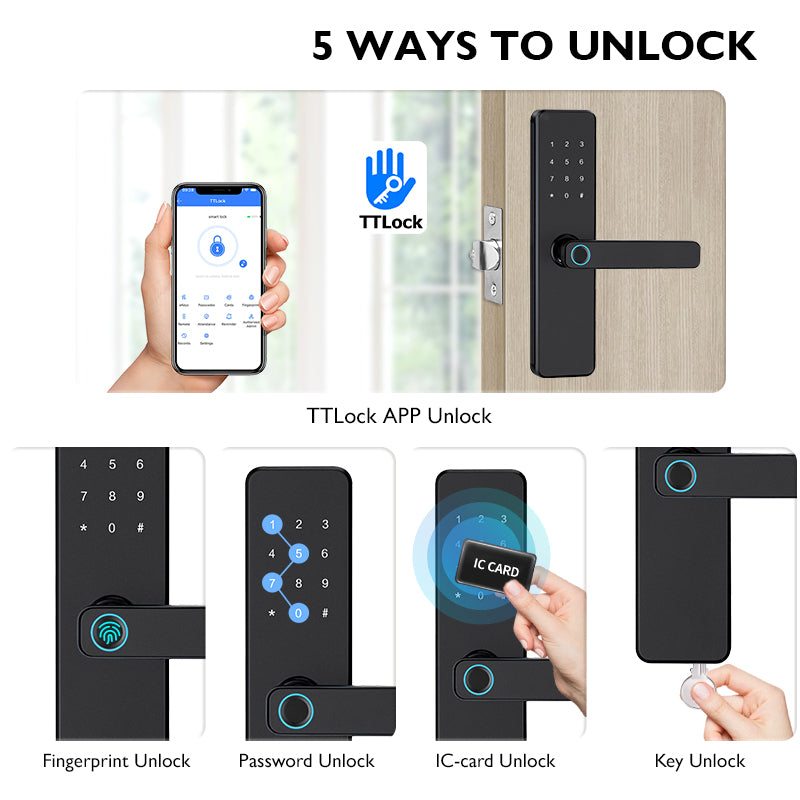 K11-Biometric Fingerprint Door Lock with 4585 Mortise,TTLock App Remote Control,IC Card/Password Code/Key Unock,Keyless Entry Electronic Smart Door Lock for Home