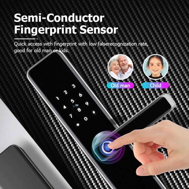 E908-Keyless Entry Door Lock with Handle ,Fingerprint Smart Door Lock with Touchscreen Keypad, TTLOCK App Control,IC Card,Key Unlock, Easy Installation