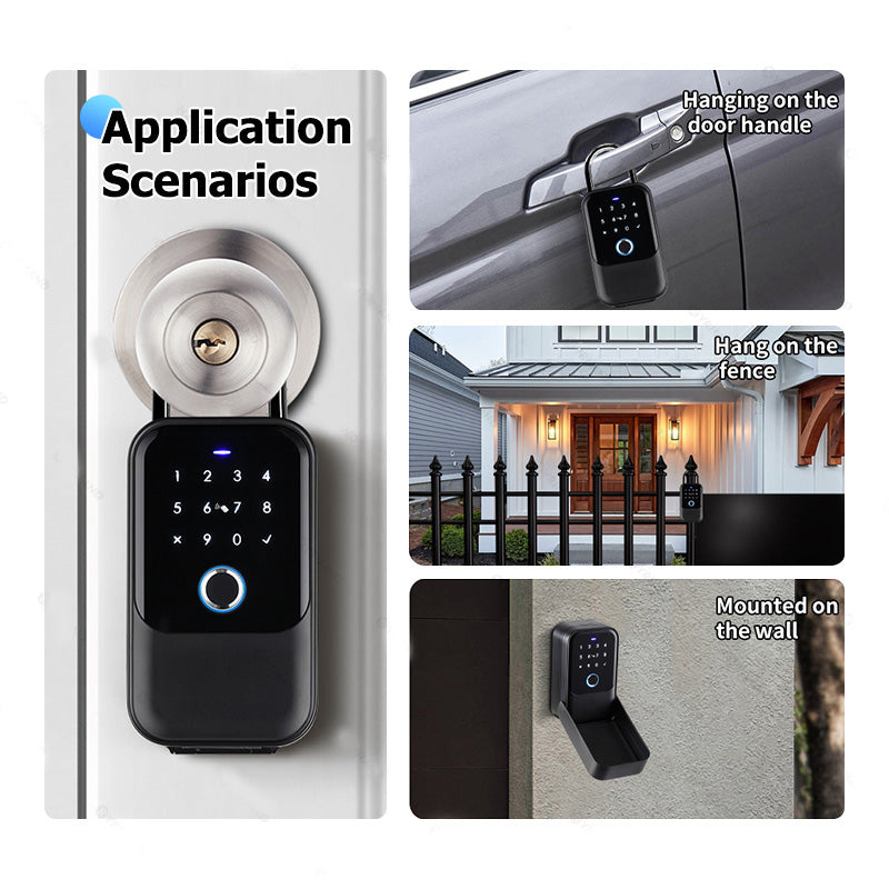 K5-Smart Lock Box,Wireless Smart Key Lockbox with TUYA APP Control,Fingerprint, Manual Keys, Access Card,Passcodes Unlock, IPX5 ,Bluetooth Key Box for Home & Office & Garage