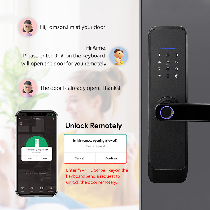 H03- 5 in 1 Unlock Methods Electronic Digital Door Lock, Tuya App Biometrics Fingerprint Smart Door with 4585 Mortise, Keyless Entry Door Lock for Home Apartment