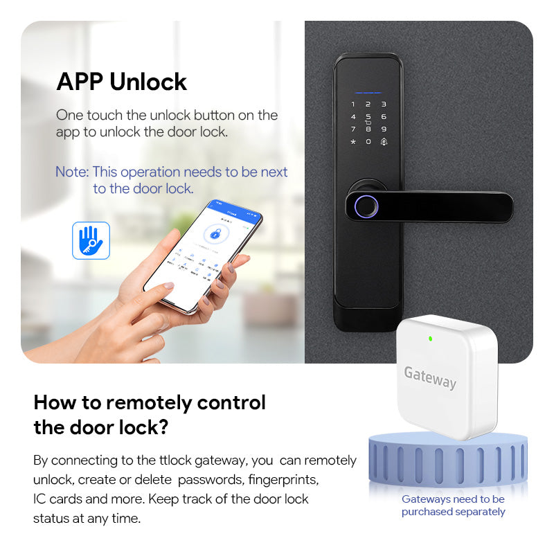H03-TTLock APP Lock Electronic Smart Door Lock With Fingerprint/Key/ IC Card/Keypad Password,Keyless Entry Biometric Electronic Smart Lock for Home Security