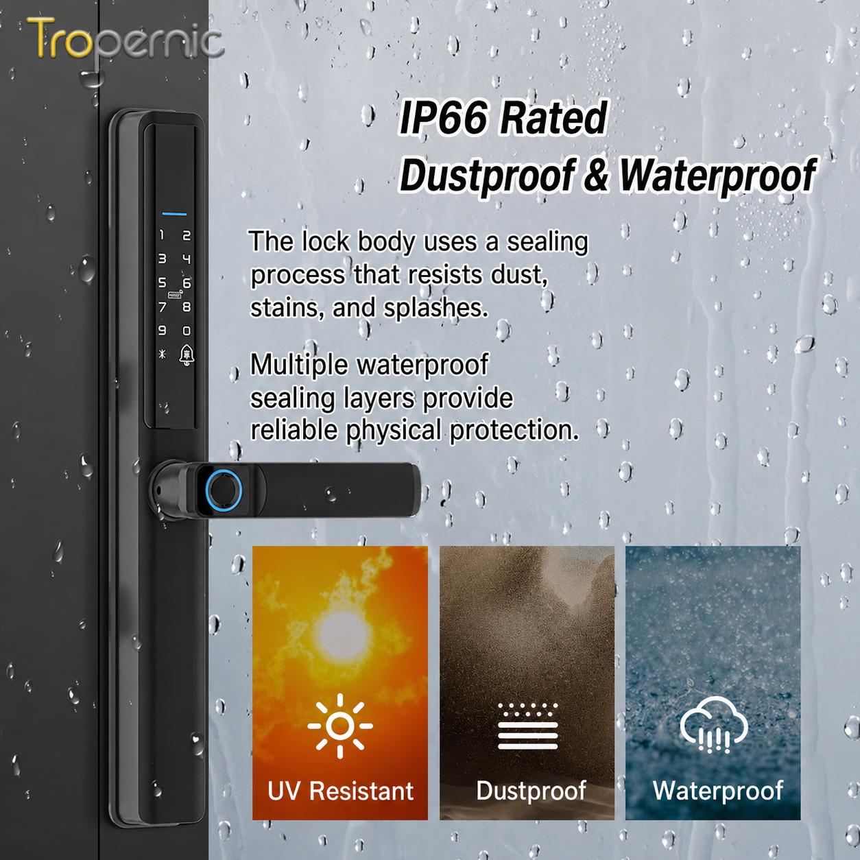 Tropernic F5 TTLOCK Smart Sliding Door Lock 5 in 1 Digital Lock with Doorbell App Unlock Waterproof Smart Door Lock for Aluminum Door