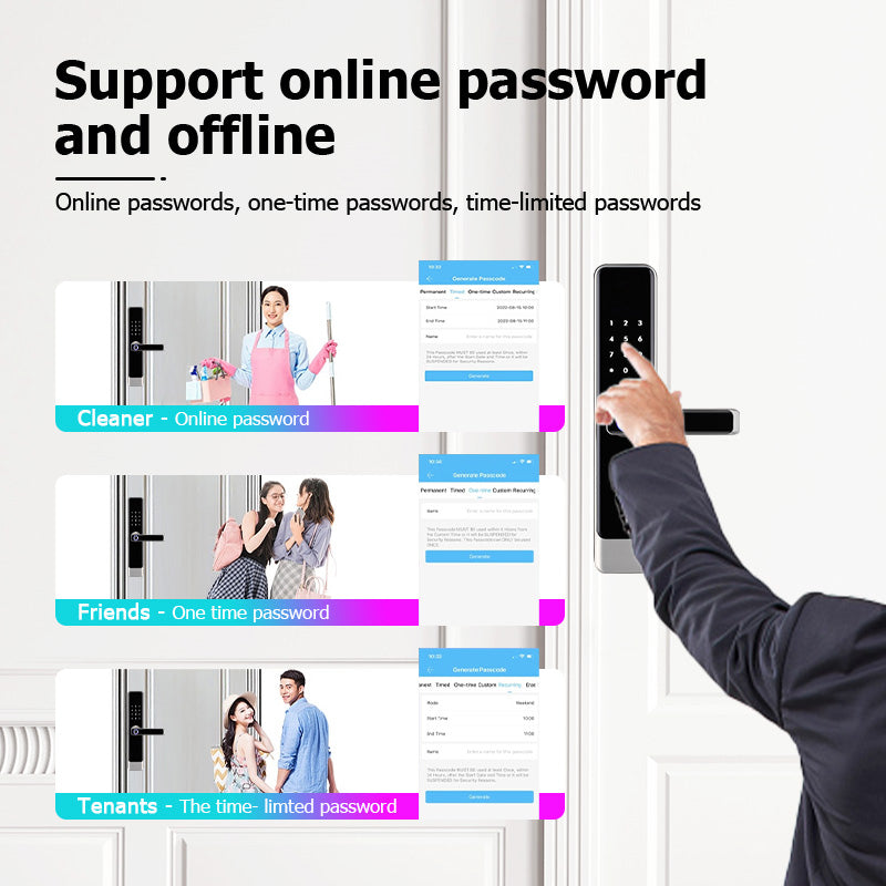 E908-Keyless Entry Door Lock with Handle ,Fingerprint Smart Door Lock with Touchscreen Keypad, TTLOCK App Control,IC Card,Key Unlock, Easy Installation