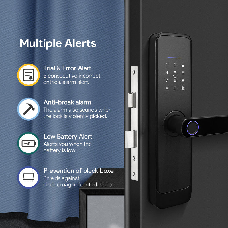 H03- 5 in 1 Unlock Methods Electronic Digital Door Lock, Tuya App Biometrics Fingerprint Smart Door with 4585 Mortise, Keyless Entry Door Lock for Home Apartment