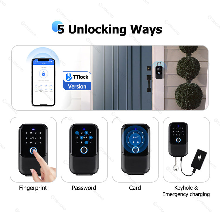 K5-Smart Key Lock Box,Home Key Wireless Smartlock Box with Fingerprint & Passcode & Access Card & Manual Key & TTlock App Control,Easy Installation