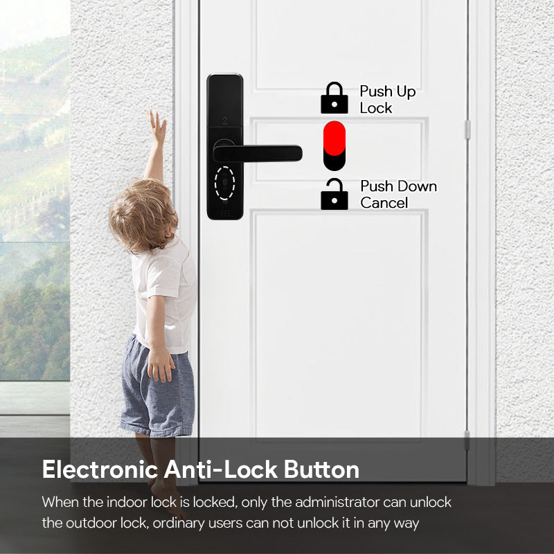 H03- 5 in 1 Unlock Methods Electronic Digital Door Lock, Tuya App Biometrics Fingerprint Smart Door with 4585 Mortise, Keyless Entry Door Lock for Home Apartment