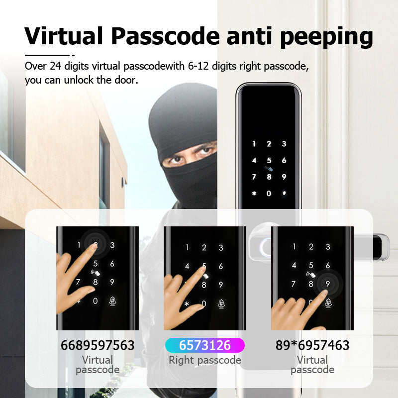 E908-Keyless Entry Door Lock with Handle ,Fingerprint Smart Door Lock with Touchscreen Keypad, TTLOCK App Control,IC Card,Key Unlock, Easy Installation