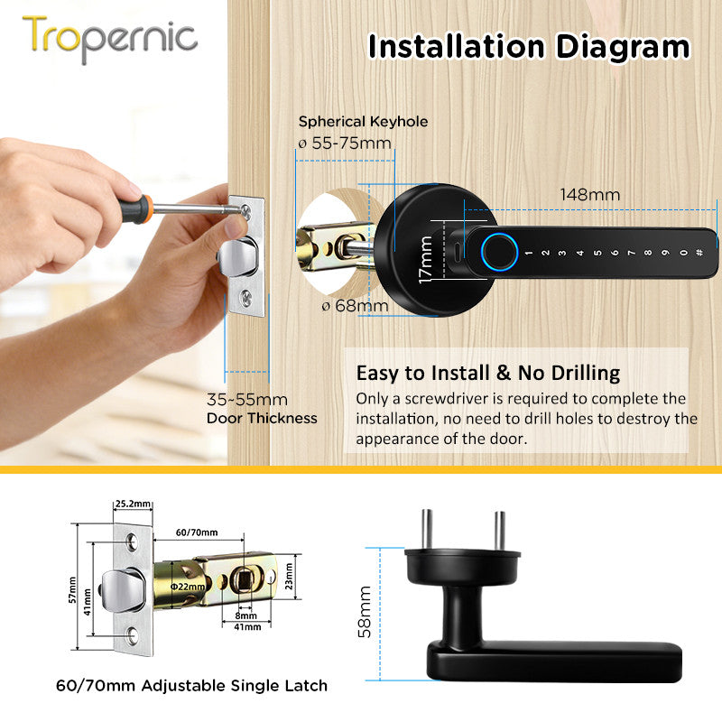 Tropernic X10 Tuya Bluetooth / TTLock Bluetooth Smart Lock