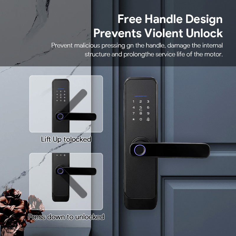 H03- 5 in 1 Unlock Methods Electronic Digital Door Lock, Tuya App Biometrics Fingerprint Smart Door with 4585 Mortise, Keyless Entry Door Lock for Home Apartment