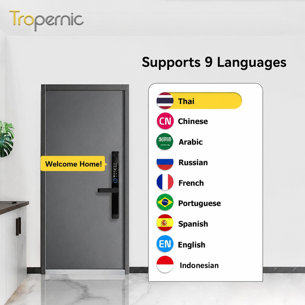 Tropernic D01 Tuya 5 in 1 Digital Door Lock with Doorbell App Remote Unlock Fingerprint Smart Door Lock for Sliding Door