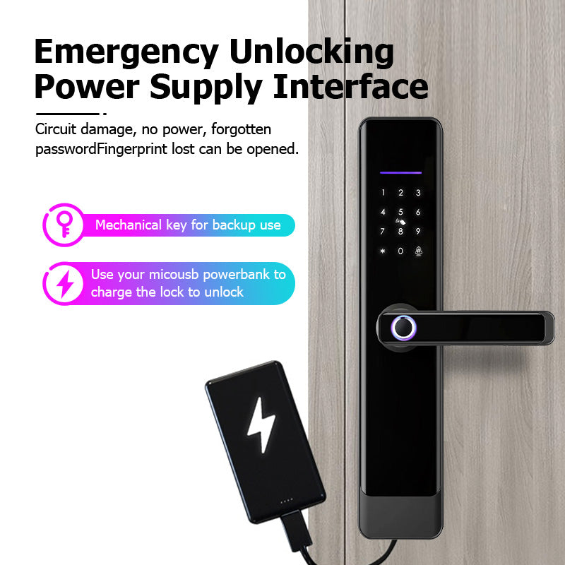 E908-Keyless Entry Door Lock with Handle ,Fingerprint Smart Door Lock with Touchscreen Keypad, TTLOCK App Control,IC Card,Key Unlock, Easy Installation