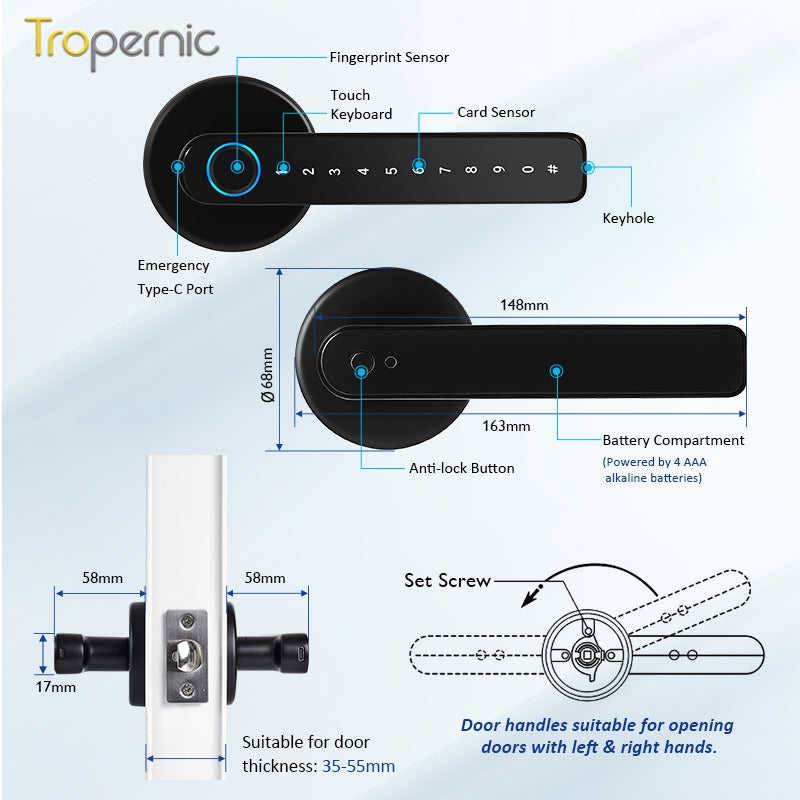 Tropernic X10 Tuya Bluetooth / TTLock Bluetooth Smart Lock