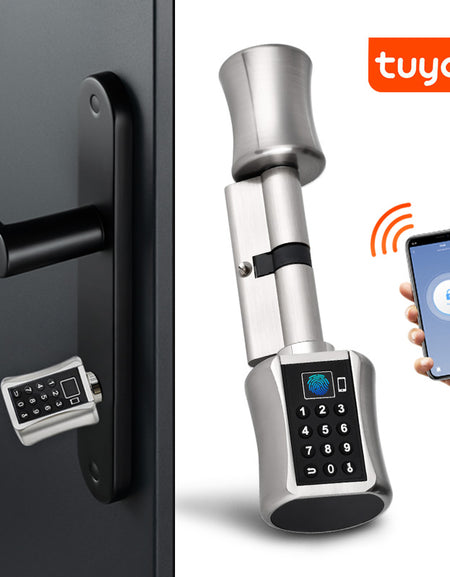 Tuya App Electronic Fingerprint Smart Door Lock, Smart Cylinder Lock With Keypad / Manual Key Unlock,Biometric Digital Door Lock for Home Apartment