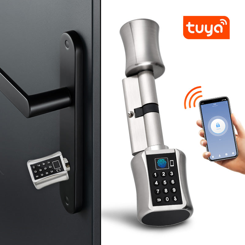 Tuya App Electronic Fingerprint Smart Door Lock, Smart Cylinder Lock With Keypad / Manual Key Unlock,Biometric Digital Door Lock for Home Apartment