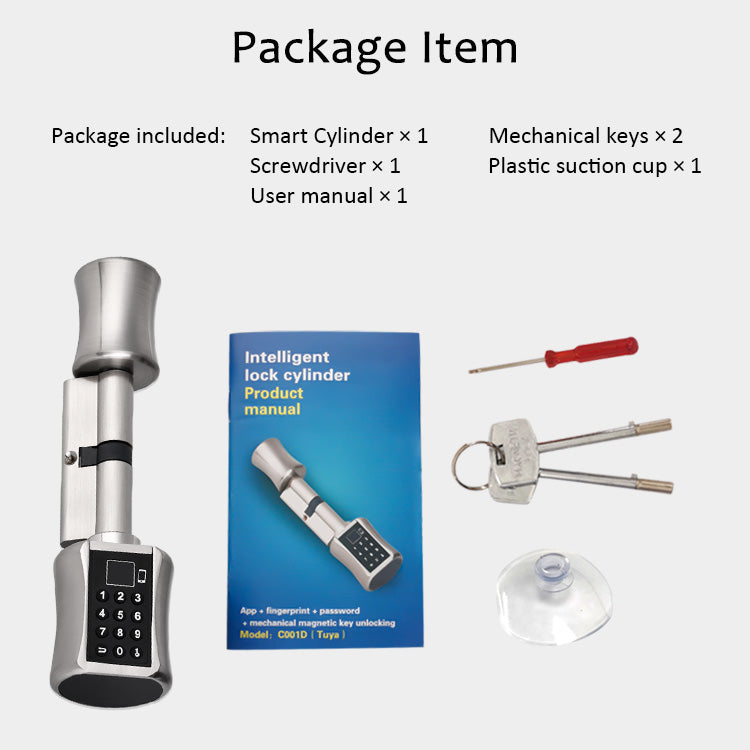 Tuya App Electronic Fingerprint Smart Door Lock, Smart Cylinder Lock With Keypad / Manual Key Unlock,Biometric Digital Door Lock for Home Apartment