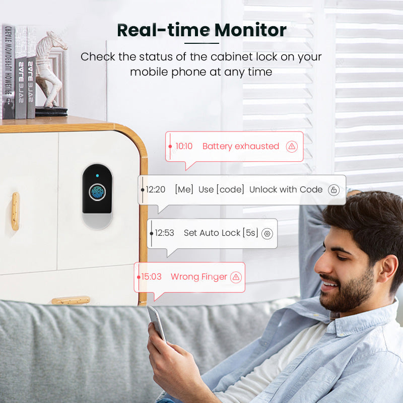 C100-Fingerprint Smart Cabinet Lock, Electric Drawer Locks,Keyless Tuya App Remote Access Wardrobe Lock, Anti-theft Electronic Cabinet Locks for Liquor Cabinet Locker Drawer Cupboard Desk