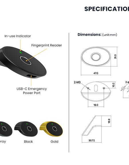 C200-Fingerprint Cabinet Lock, Smart Biometric Keyless Hidden File Drawer Wardrobe Lock for Wooden Furniture Drawer Wardrobe
