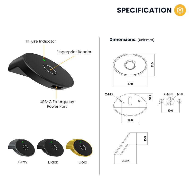 C200-Fingerprint Cabinet Lock, Smart Biometric Keyless Hidden File Drawer Wardrobe Lock for Wooden Furniture Drawer Wardrobe
