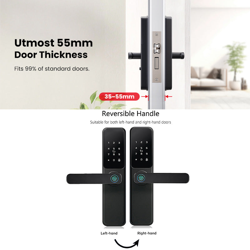 DG01-TTLock App Biometric Fingerprint Smart Door Lock,Adjustable handle direction,Electronic anti-lock Button,Password RFID Card Keyless Security Entry Electronic Smart Lock for Home Apartment