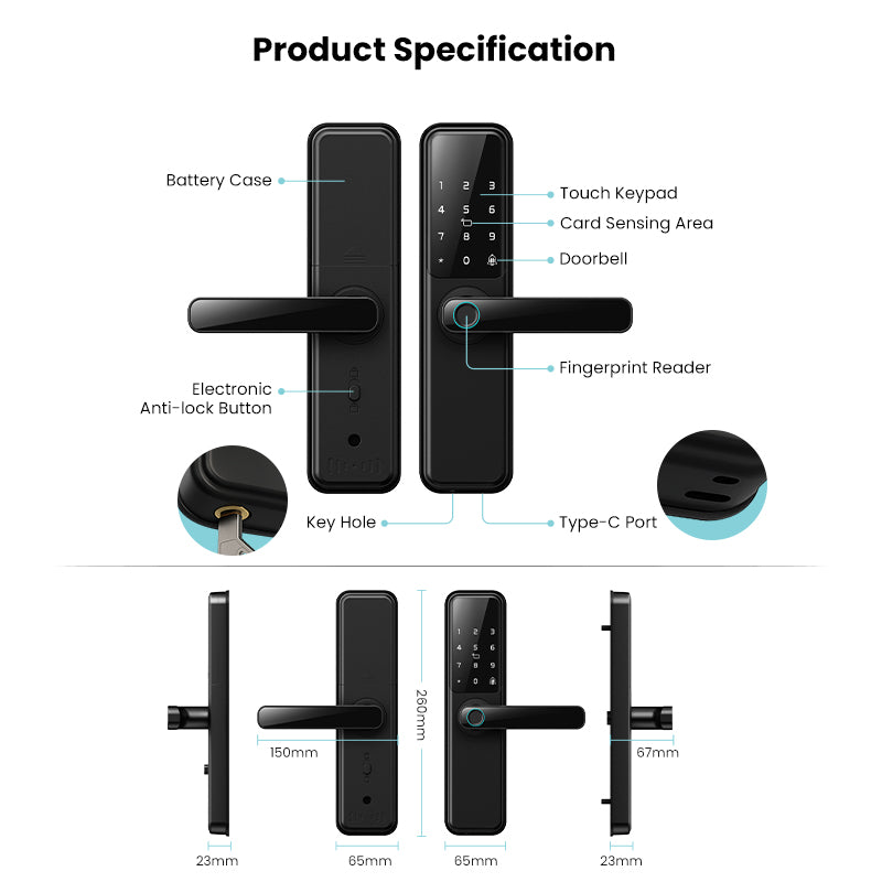 DG01-TTLock App Biometric Fingerprint Smart Door Lock,Adjustable handle direction,Electronic anti-lock Button,Password RFID Card Keyless Security Entry Electronic Smart Lock for Home Apartment