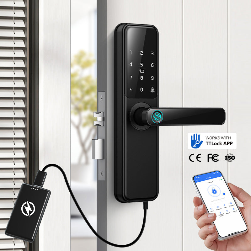 DG01-TTLock App Biometric Fingerprint Smart Door Lock,Adjustable handle direction,Electronic anti-lock Button,Password RFID Card Keyless Security Entry Electronic Smart Lock for Home Apartment