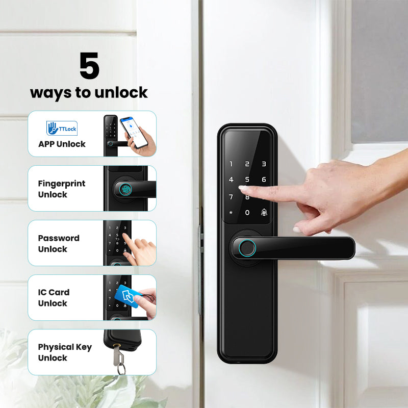 DG01-TTLock App Biometric Fingerprint Smart Door Lock,Adjustable handle direction,Electronic anti-lock Button,Password RFID Card Keyless Security Entry Electronic Smart Lock for Home Apartment