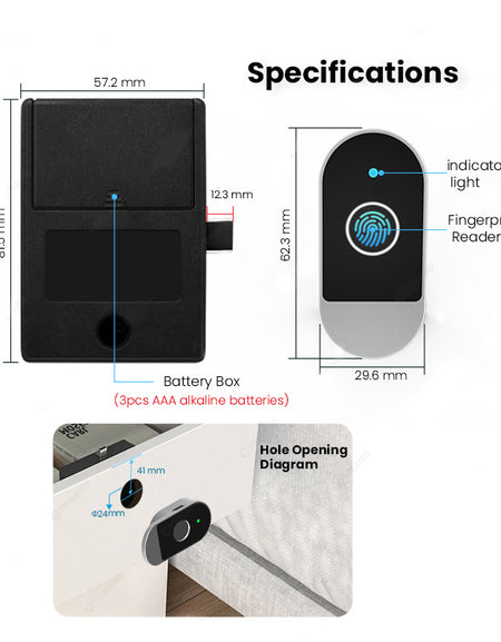C100-Fingerprint Smart Cabinet Lock, Electric Drawer Locks,Keyless Tuya App Remote Access Wardrobe Lock, Anti-theft Electronic Cabinet Locks for Liquor Cabinet Locker Drawer Cupboard Desk