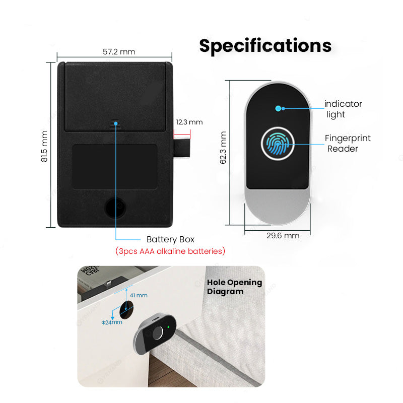 C100-Fingerprint Smart Cabinet Lock, Electric Drawer Locks,Keyless Tuya App Remote Access Wardrobe Lock, Anti-theft Electronic Cabinet Locks for Liquor Cabinet Locker Drawer Cupboard Desk
