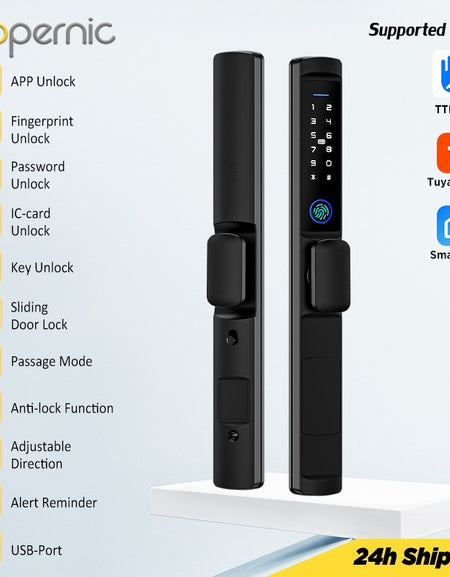 Tropernic F2 Tuya/TTLOCK Waterproof Smart Door Lock Anti Theft Zinc Alloy Sliding Door Lock with Short Handle Semi-Automatic Fingerprint Digital Lock For Aluminum Door