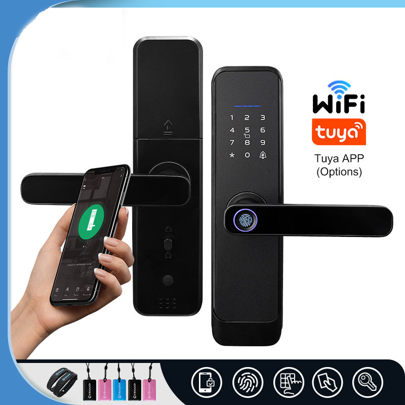 H03- 5 in 1 Unlock Methods Electronic Digital Door Lock, Tuya App Biometrics Fingerprint Smart Door with 4585 Mortise, Keyless Entry Door Lock for Home Apartment