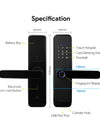 H03- 5 in 1 Unlock Methods Electronic Digital Door Lock, Tuya App Biometrics Fingerprint Smart Door with 4585 Mortise, Keyless Entry Door Lock for Home Apartment