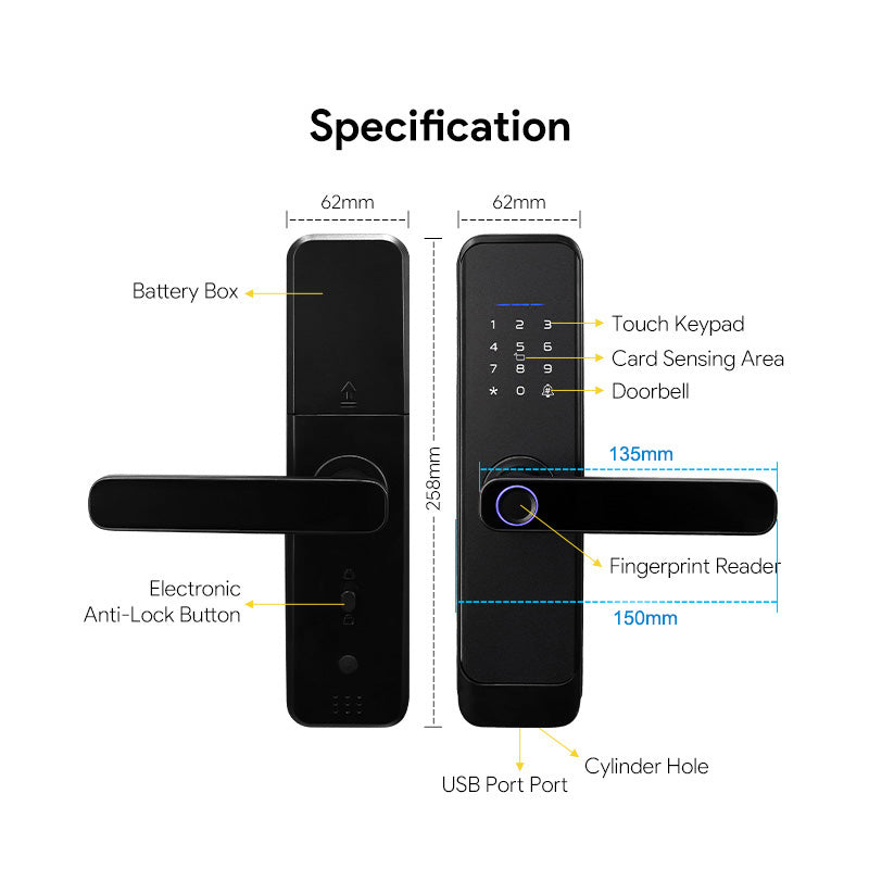 H03-TTLock APP Lock Electronic Smart Door Lock With Fingerprint/Key/ IC Card/Keypad Password,Keyless Entry Biometric Electronic Smart Lock for Home Security