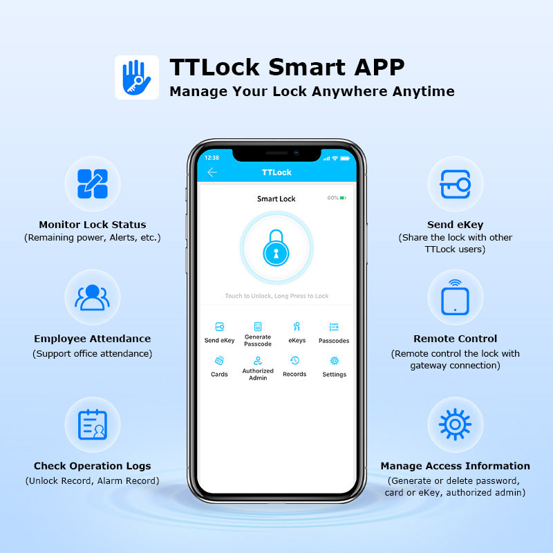 S1P-Adjustable TTLock APP Cylinder Smart Door Lock Password Digital RFID Card Mechanical Key for Home Apartment