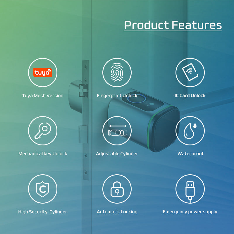 S1F-Tuya App Cylinder Electronic Smart Door Lock with Fingerprint FRID Card Mechanical Key Unlock