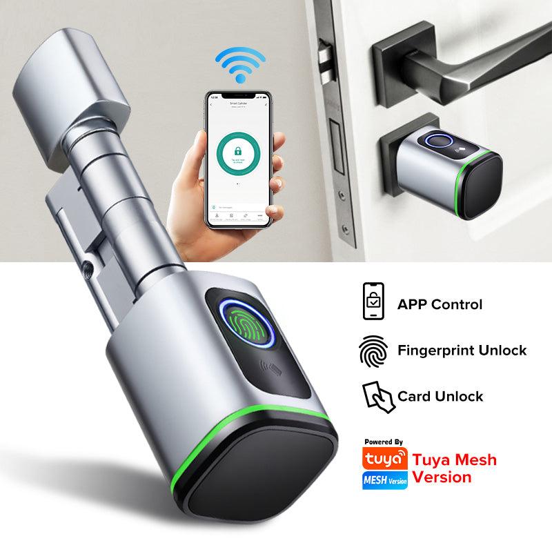 S1F-Tuya App Cylinder Electronic Smart Door Lock with Fingerprint FRID Card Mechanical Key Unlock