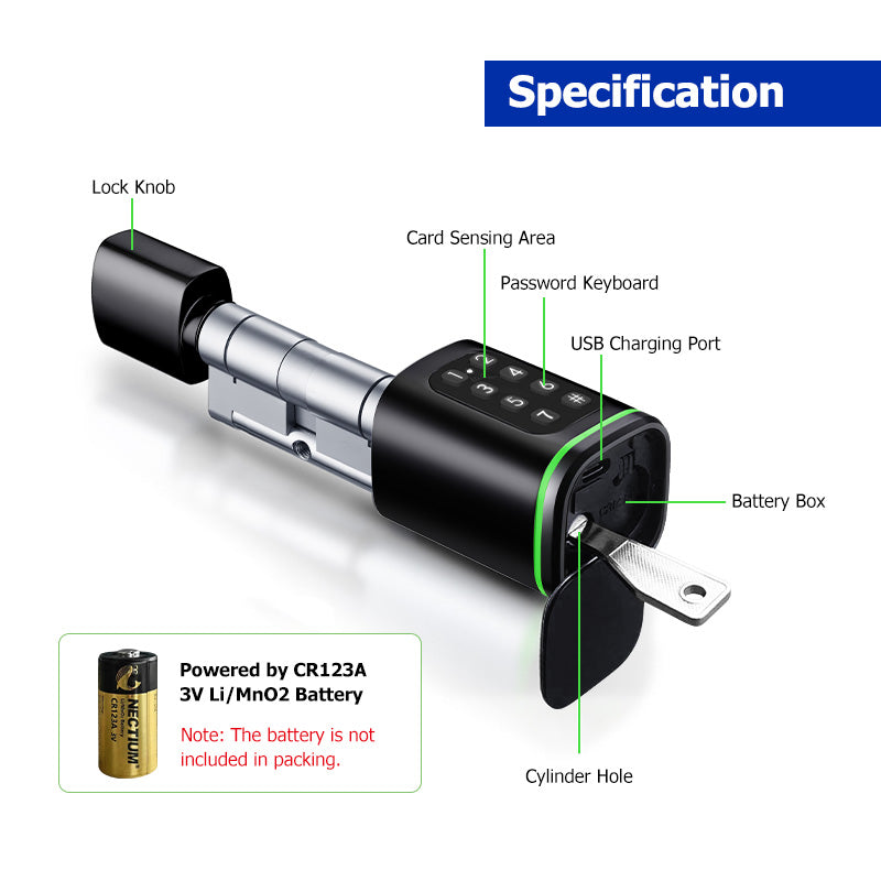 S1P-Adjustable TTLock APP Cylinder Smart Door Lock Password Digital RFID Card Mechanical Key for Home Apartment
