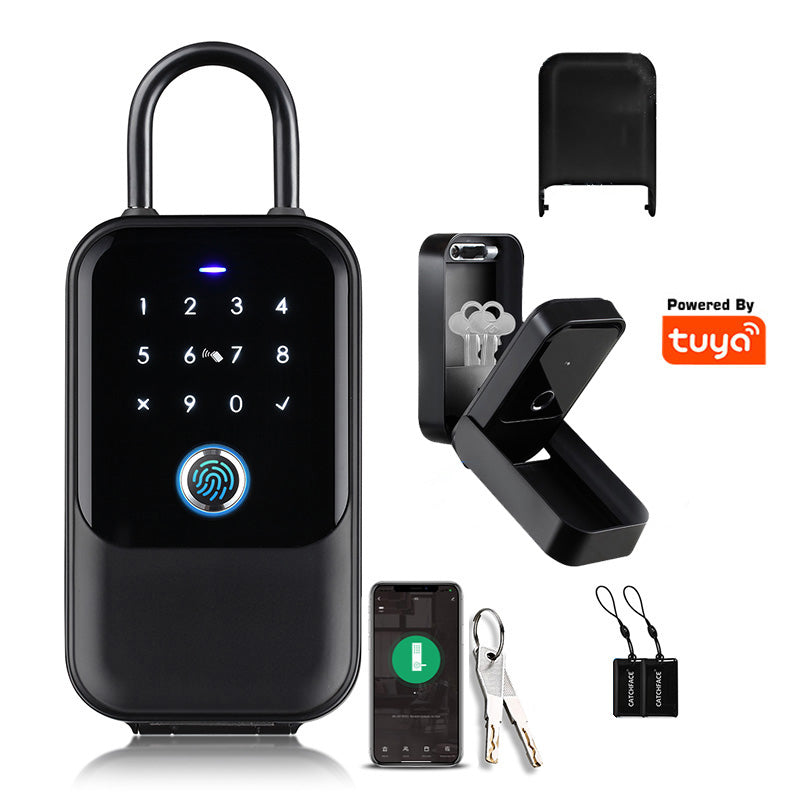 K5-Smart Lock Box,Wireless Smart Key Lockbox with TUYA APP Control,Fingerprint, Manual Keys, Access Card,Passcodes Unlock, IPX5 ,Bluetooth Key Box for Home & Office & Garage