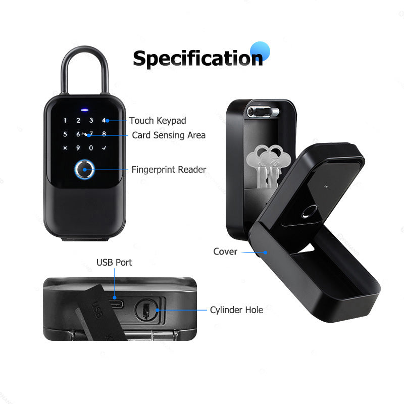 K5-Smart Key Lock Box,Home Key Wireless Smartlock Box with Fingerprint & Passcode & Access Card & Manual Key & TTlock App Control,Easy Installation