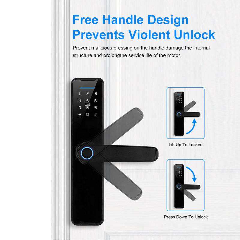 K7 Smart Biometric Fingerprint Lock Electric Door Lock,Keyless Entry Door Lock with Tuya App Control,Digital Keypad,Key,IC Card Unlock