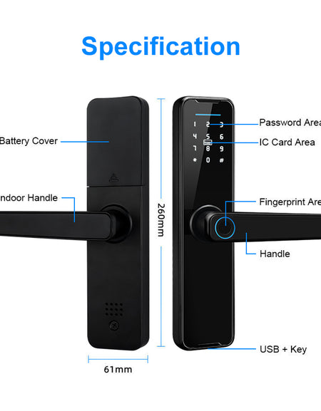 K7 Smart Biometric Fingerprint Lock Electric Door Lock,Keyless Entry Door Lock with Tuya App Control,Digital Keypad,Key,IC Card Unlock