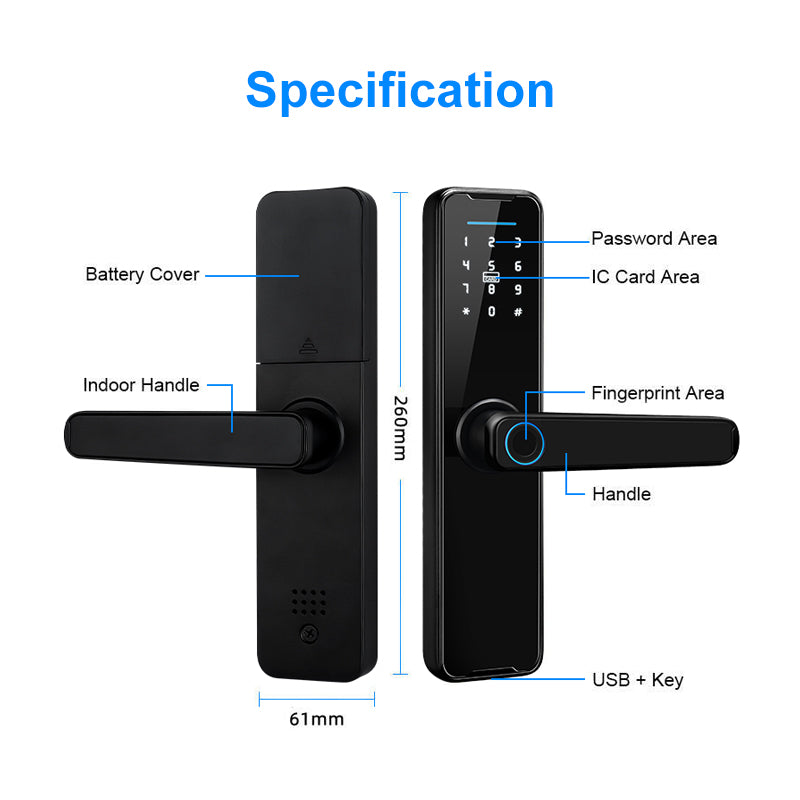 K7 Smart Biometric Fingerprint Lock Electric Door Lock,Keyless Entry Door Lock with Tuya App Control,Digital Keypad,Key,IC Card Unlock