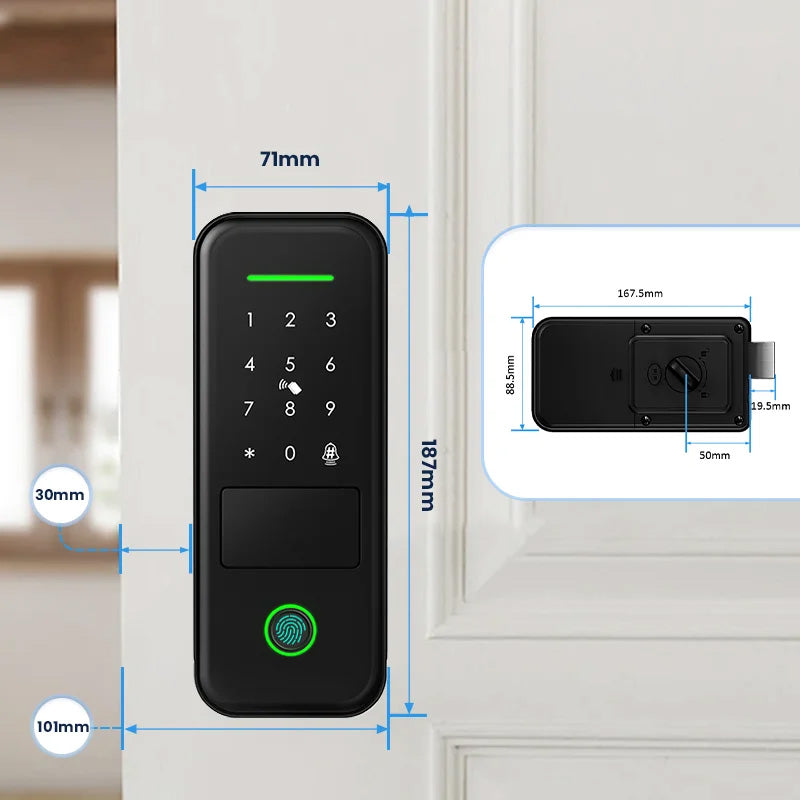 R7-Fingerprint Smart Lock with TUYA App Remote Control, Keypad Code, RFID Card, Keyless Entry,Electric Rim Lock & Gateway for Home Security