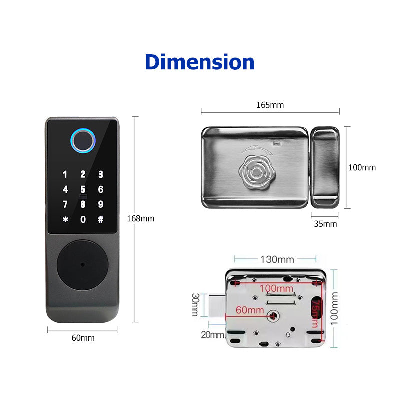 R07-Fingerprint Door Lock Tuya App Remote Control, Keyless Electronic Smart Rim Door Lock With IC Card Digital Password Key Unlock