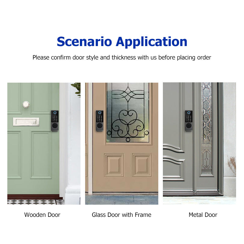 R07-Fingerprint Door Lock Tuya App Remote Control, Keyless Electronic Smart Rim Door Lock With IC Card Digital Password Key Unlock