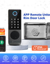 R07-Fingerprint Door Lock Tuya App Remote Control, Keyless Electronic Smart Rim Door Lock With IC Card Digital Password Key Unlock