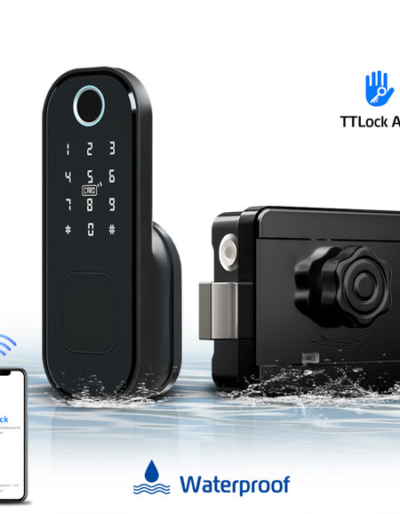 R5 Fingerprint Outdoor Gate Lock TTLock App Remote Control, Keyless Smart Door Lock Electric Rim Lock for Home Apartment