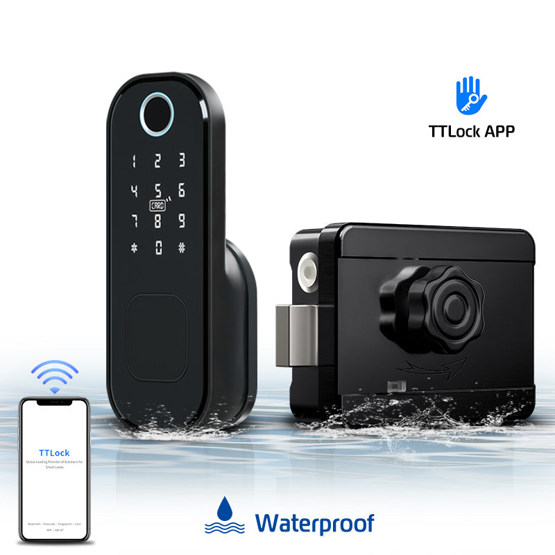 R5 Fingerprint Outdoor Gate Lock TTLock App Remote Control, Keyless Smart Door Lock Electric Rim Lock for Home Apartment