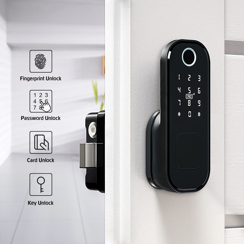 R5 Fingerprint Outdoor Gate Lock TTLock App Remote Control, Keyless Smart Door Lock Electric Rim Lock for Home Apartment