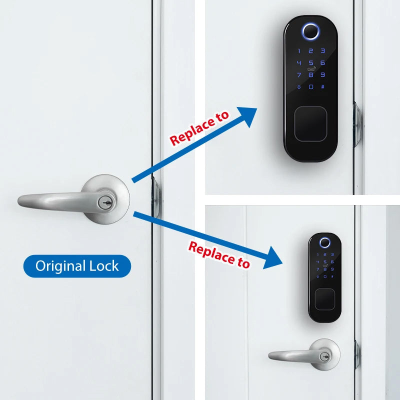 R5 Fingerprint Outdoor Gate Lock TTLock App Remote Control, Keyless Smart Door Lock Electric Rim Lock for Home Apartment